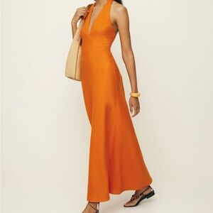 Reformation Orange Halter Maxi Sundress
